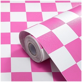 Modern Peel and Stick Wallpaper Pink and White Mosaic Checkered Contact Paper 17.7"x78.8" Self Adhesive Lattice Wallpaper Removable Decorative Wallpaper for Bedroom Countertops Cabinet Vinyl Roll