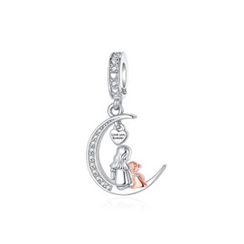 BIZK 925 Sterling Silver Charm Fits Bracelets and Necklaces Charms for Women Fashion Jewelry for Women, Lover, Mother and Friend (Mom Daughter Moon)
