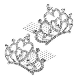 Healeved Mini Tiara Hair Comb for Girls Small Rhinestone Crown Headband Accessory Flower Clip