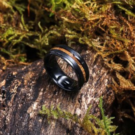 King Will NATURE 8mm Black Wood Titanium Ring Real Wood Inlay Wedding Band Ring for Men Matte Brushed Finish Comfort Fit 12