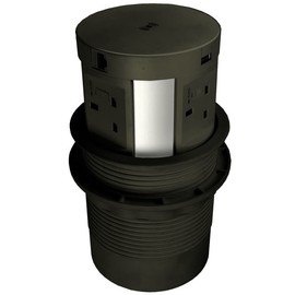 kenable Desk Power 4 Fused UK Sockets 2x USB 1x Ethernet HDMI Qi Wireless Charger Black