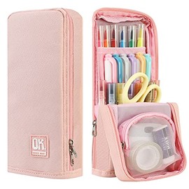 Housolution Standing Pencil Case Large Capacity Pen Bag, Multi-Layer Pen Pouch Pencil Holder Stationery Organizer, Polyester Pencil Bag Storage Box Desk Organizer, Pink
