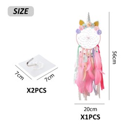 1 Piece Unicorn Dream Catcher, 2 Pieces Hooks, Wall-Mounted Dream Catcher, Colorful Feather Five-Ring Dream Catcher, Dream Catcher Set, Pink Bedroom Accessories