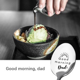 Fathers Day Birthday Gifts for Dad Daddy Good Morning Dad Spoon for Dad daddy Engraved Stainless Steel Tea Coffee Spoon Teaspoons for Dad Father Christmas Gift from Son Daughter