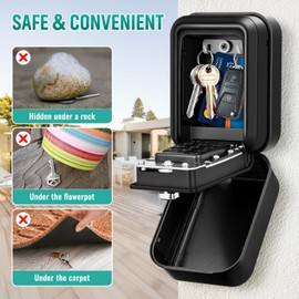 TEUEN Key Lock Box with Code, Waterproof Sturdy Wall Mount Lock Box for Keys, Hide a Key Outside, 12-Digit Combination Lockbox Resettable Code Key Safe for Home, Office, Apartment, Warehouse