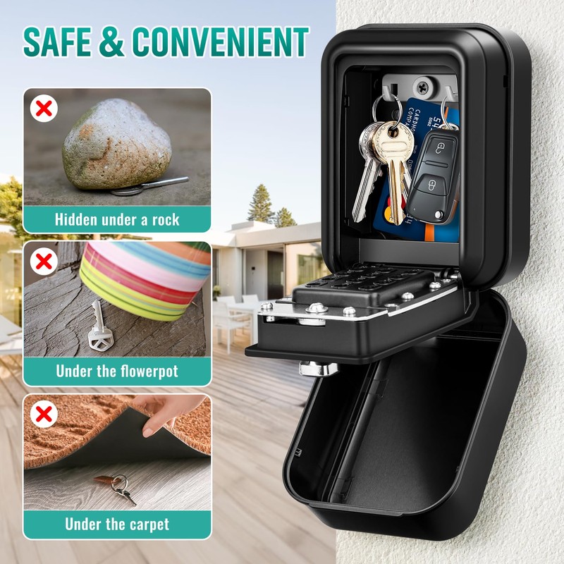 TEUEN Key Lock Box with Code, Waterproof Sturdy Wall Mount
