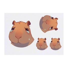 4 x 'Sad Capybara' Temporary Tattoos - Water Resistant, Skin-Safe, Non-Toxic Transfers, Mixed Sizes (TO00085732)