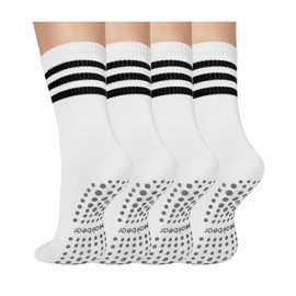 Mairbear Cute Pilates Socks with Grips for Women Non Slip Grippy Yoga Socks for Barre Hospital Ballet Dance Workout White