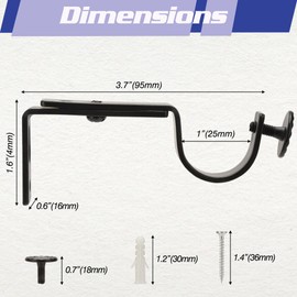EVCUHASL Curtain Rod Bracket for Adjustable, Heavy Duty Curtain Rod Holders Fits up to 1 Inch Curtain Rod, Curtain Rod Brackets for Walls, Black Brackets for Curtain Rods(2 Pack)