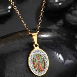 CXUEMH Virgin Mary Jewelry Religious Gifts for Women, Guadalupe Necklace, Gold Plated Necklace Inlaid Zircon Pendant Silver Plated Virgin Mary Necklace (gold)