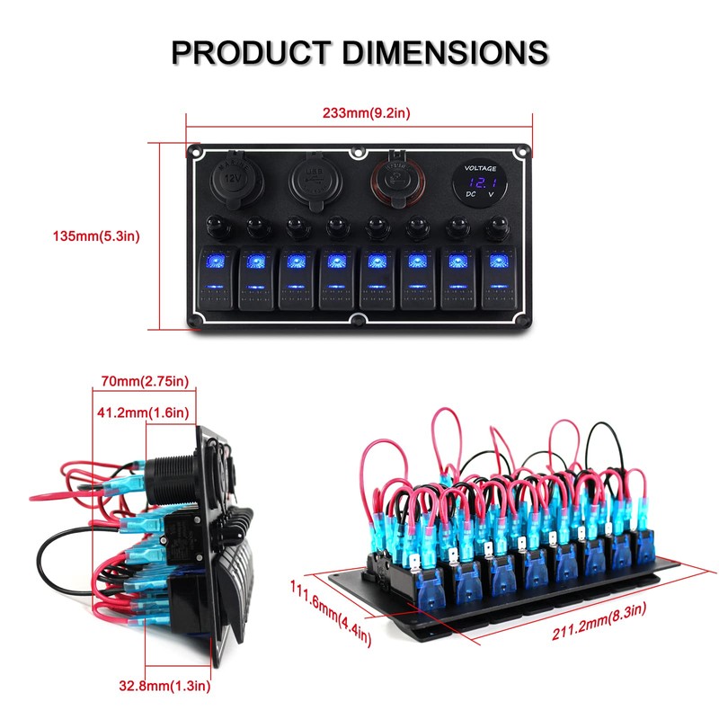 xhtechnology Xhtechnology Marine Boat Rocker Switch Panel,Waterproof 8 Gang Multi-Function