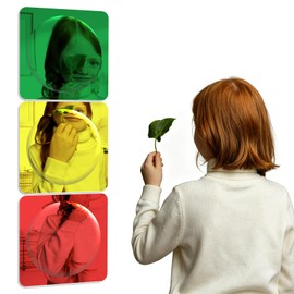 Novusen Sensory Wall Acrylic Mirror, 10 Inch, Colorful Bubble Design, for Bedroom, Kindergarten, and Primary School Decor, 3 Pieces (3, Red, Yellow, Green, 10 x 10 inch)