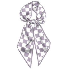 Deokke Head Hair Scarf Neck Silk Feeling Scarves Long Thin Satin Fashion Handbag Cute Decoration Women Girls 59 * 6.7''-Purple Checkered