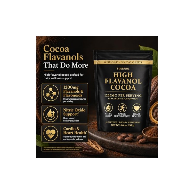 High Flavanol Cocoa Powder 245g, 1200mg Cocoa Flavanols & Flavonoids