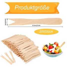 Pack of 200 Chip Forks, Wooden Forks, French Fries, Forks, Party Tableware, Chip Forks, for Party, Birthday, Camping and Picnic (85 mm)