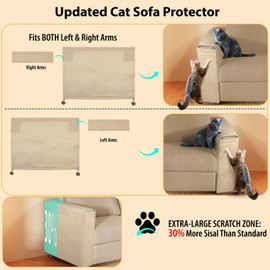 TCooSo Couch Protector from Cat Claws - Color Matched Cat Scratch Pad for Both Side Arm,Couch Cover for Cats with Expanded Coverage Sisal Area, Universal Fit and No Left/Right Needed (Beige)