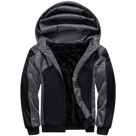 Sovtemp Hoodies for Men Full Zip Up Fleece Warm Jackets Thick Coats Heavyweight Sweatershirts Black/Grey M
