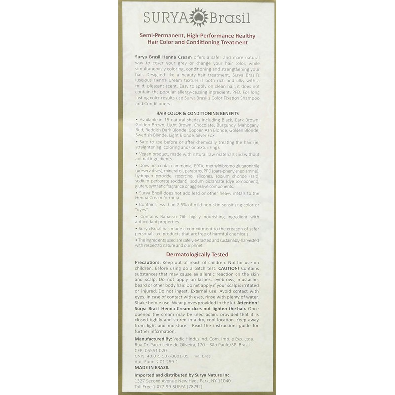 Surya Brasil Products Brown Henna Cream, Ash Blonde, 2.37 Fluid