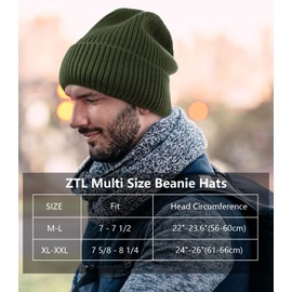 Oversize XL XXL Waterproof Merino Wool Beanie for Men Women Big Head, Warm Fleece Lined Large Winter Hat, Plus Size Big Knit Skull Stocking Cap, Rainproof Windproof Cuffed Beanie for All Weather Green