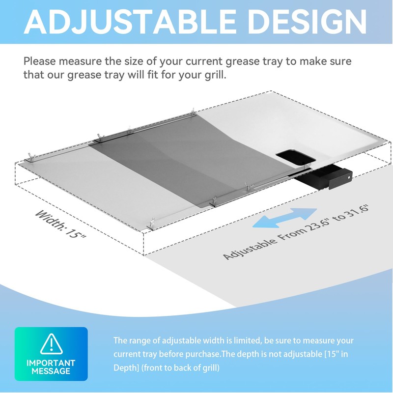 Adjustable Grease Tray with Catch Pan for Nexgrill 720-0888s 720-0888n,