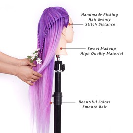 Training Head 26"-28'' Mannequin Head Hair Styling Manikin Cosmetology Doll Head Synthetic Fiber Hair Hairdressing Training Model Free Clamp Exquisite Gifts (Dream Purple)