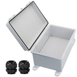 YETLEBOX Waterproof Outdoor Electrical Box Junction Box Weatherproof IP67 ABS Plastic Enclosure Switch Router Project Box with Mounting Plate with Wall Bracket 2 Cable Glands Grey 11.4"x7.5"x5.5"