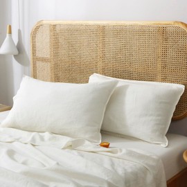 S VICTORY SYMBOL 100% Organic Linen Pillowcases 1 Pair 20"x40" King Size,French Natural Linen Solid Color Soft Basic Pillowcase Creamy-White(51x102cm)