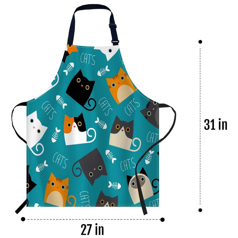 Smooffly Cute Cats with Fish Bone Apron,Adjustable Neck Bib Apron