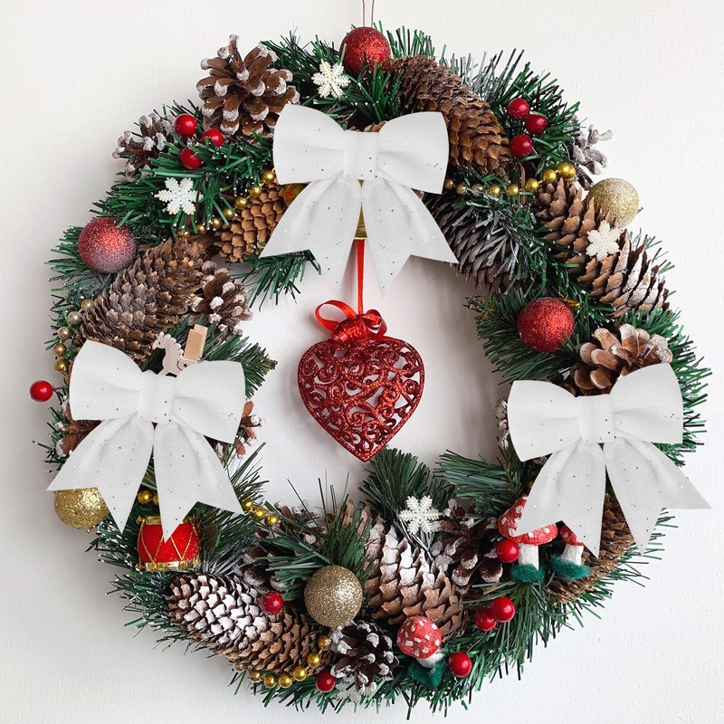 GXFCING 12 Pack White Christmas Bows for Christmas Tree 6
