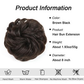 RPAEOY Messy Hair Bun Extensions Curly Wavy Hair Scrunchies for Women Girls Human Hair Donut Updo Ponytail Hair Extensions Hair Donut Hair Chignons Hair Accessories (Brownish Black)
