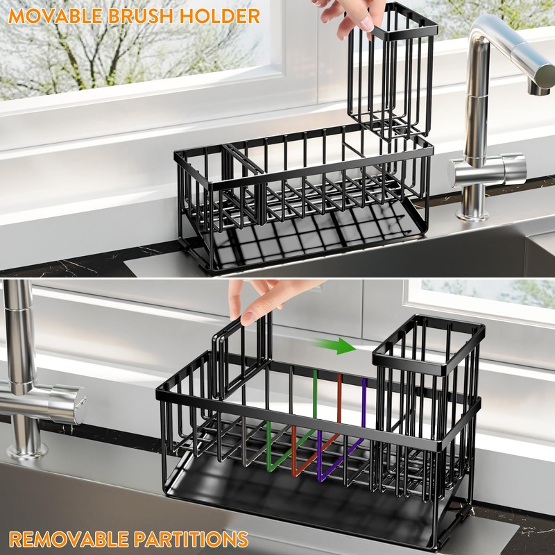 Cisily Extra Large Kitchen Sink Caddy Organzier with High Brush