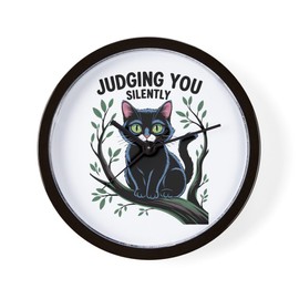 CafePress Black Cat Judging You Silently Funny Sarcastic Cat 10" Wall Clock for Livingroom, Kitchen, or Office