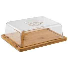 APS 820 Tray with Cover – Square Wooden Tray Made of Bamboo with Cover (24 x 18.5 cm, Height: 8 cm) – Cheese Bell, Cheese Board