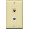 RiteAV 1 Port CAT6 Coax Jack Coupler Female-Female Decorative Wall Plate [Ivory]