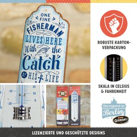Nostalgic-Art Retro Thermometer 7 x 28 cm Fisherman Catch - Gift Idea for Fisherman Metal Vintage Design