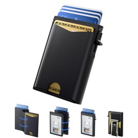 typecase Slim Wallet for Men, Minimalist RFID Blocking Wallet with Money Clip & ID Window, Genuine Leather Pop Up Card Holder, Front Pocket Wallet Men Gifts, Holds 8 Cards (Black)