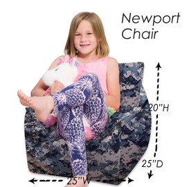 Posh Creations Structured Comfy Bean Bag Chair for Gaming, Reading and Watching TV, Newport Chair, Nylon - Camo Digital