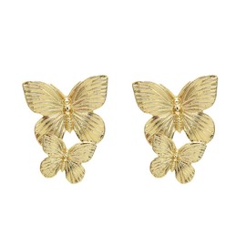 FDEETY Ohrringe Große Doppel Schmetterling Ohrstecker Damen Schmetterling Tropfen Übertriebene Ohrringe Vintage Durchbohrt Ohrringe Schmuck für Frauen Teenager Mädchen(Gold)