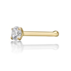Lavari - 14K Yellow Gold 2mm White Cubic Zirconium Nose Ring Straight Stud 22G