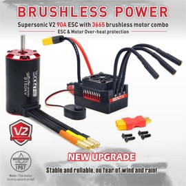 Rocket-RC V2 Supersonic 3665 3150KV brushless Motor with 90A ESC Combo Set for 1:10 RC Car(90A ESC, 3665M 3150KV)