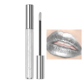 Hppsctink Flüssiger Lippenstift, 2.4g Antihaft-Lipgloss, Langanhaltende Farbe, Schimmernde Lippenstifte, Silber Weiß,Lipsticks