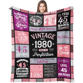 45th Birthday Gifts for Women, 45 Year Old Birthday Gifts for Women, Happy 45 Birthday Gifts for Women, 1980 Birthday Gift for Women Throw Blanket 60" X 50", Best Birthday Gifts for 45 Year Old Woman