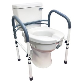 Carex E-Z Lock Toilet Seat and Toilet Safety Frame Combo Pack, 5 Inch Height Toilet Lift Seat Riser for Elderly and Handicap - Fits and Locks to Round or Elongated Toilets