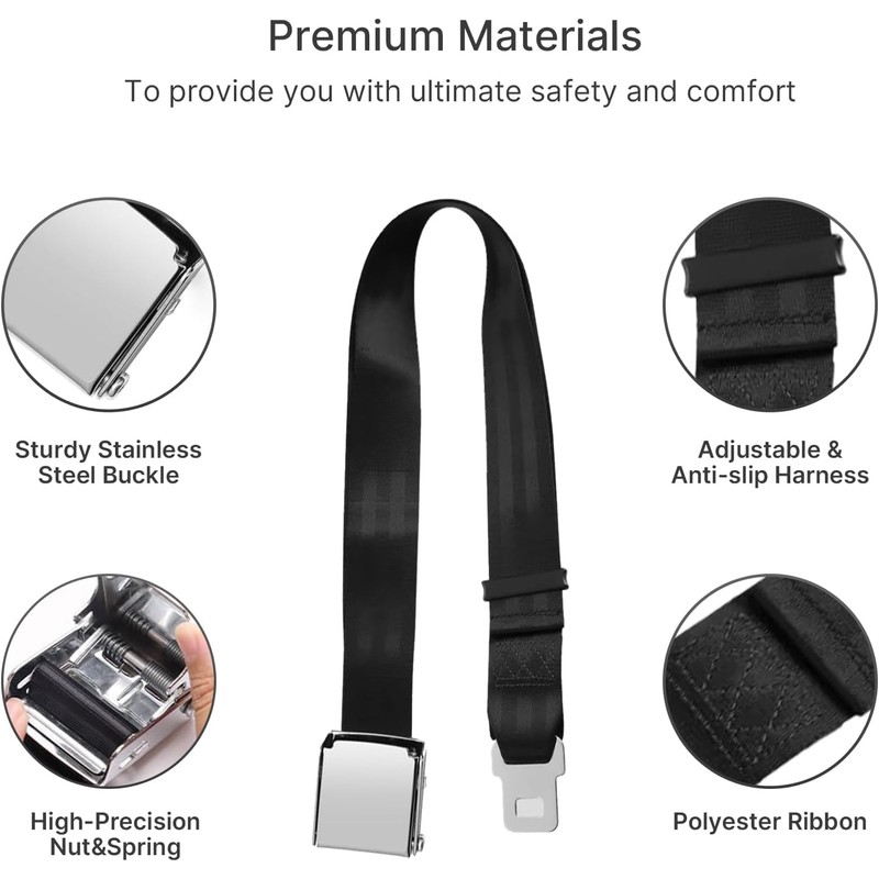 2-in-1 Airplane Seat Belt Extender, 7-31" Adjustable Length, Fits All