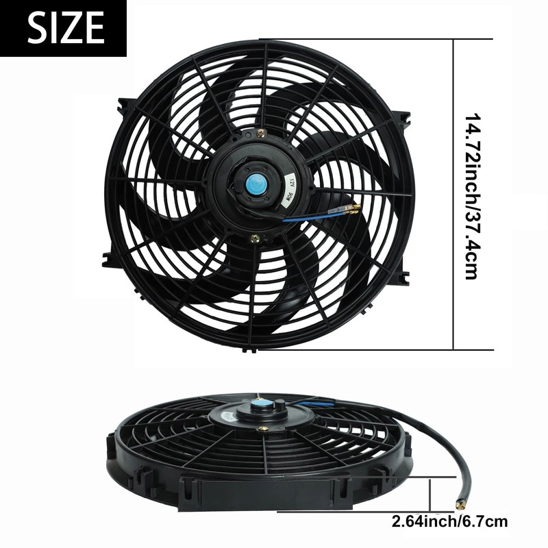 BLACKHORSE-RACING 14" Universal Electric Radiator Cooling Fans + Thermostat Relay