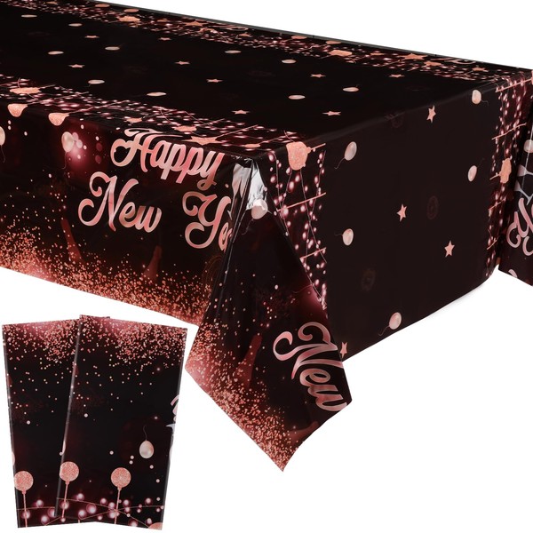 2 Pack 137 x 274 cm 2024 New Year Tablecloths Black Rose Gold New Year's Eve Party Tablecloth Accessories Party Tablecloth Decoration Tablecloths Party for New Year Decoration (Festive, 54 x 108