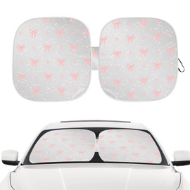Pink Bow Car Windshield Sun Shade, Foldable UV Protection Window Sunshade with Silver Edging & Storage Pouch, Auto Interior Accessories for Sedan, SUV & Hatchback