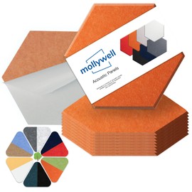 Mollywell Hexagon Acoustic Panels, High Density, Soundproofing, Decorative Noise Reduction Felt Wall Tiles for Ceilings, Home Office & Gaming Room (Orange), 14×12×0.4 Inch