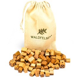 Waldfelsen® Wooden Toy Figures: 60 Blank Houses, 22 Blank Hotels and Two Eye Cubes with Cloth Bag | Blank Game Material