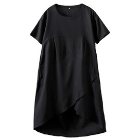 FTCayanz Women's Summer Boho Beach Summer Dress Elegant Linen Dress Casual Dress with Pockets, black